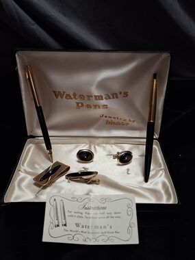 Rare Vintage 1950s Waterman’s Pen & Jewelry Gift Set - Black & Gold - Original